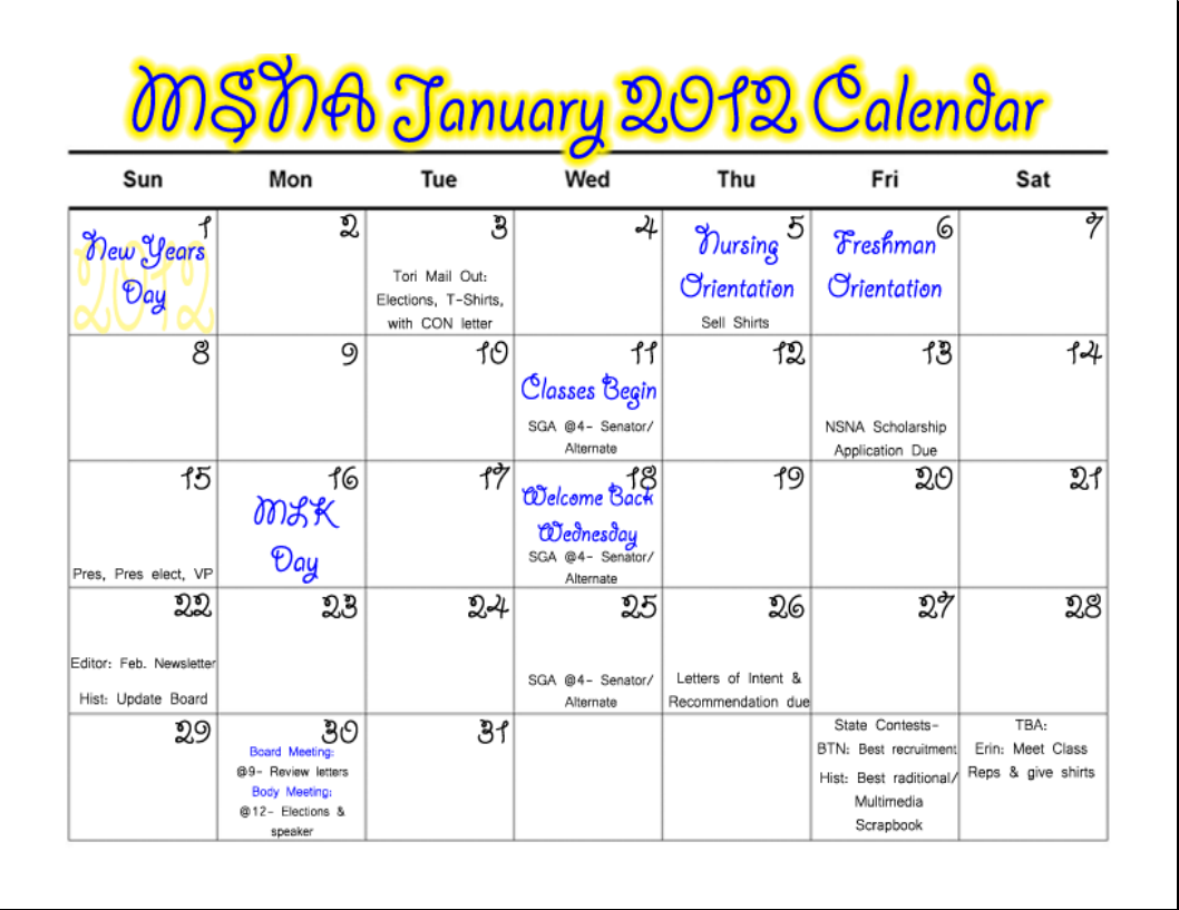 January Calendar